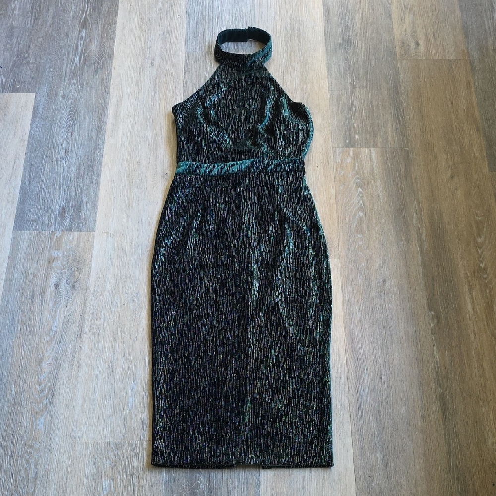 Lavish Alice Shimmering Green Midi Dress - Picture 3 of 16